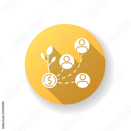 Stakeholder yellow flat design long shadow glyph icon. investment in organization. Business project management. Successful cooperation, effective networking. Silhouette RGB color illustration