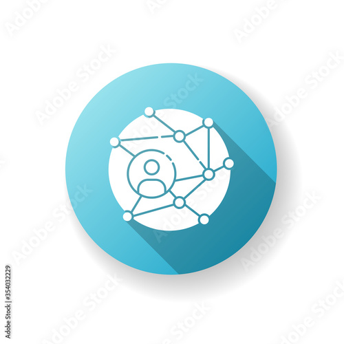 Networking blue flat design long shadow glyph icon. Global communication. Public relation strategy. Worldwide connection. Internet information in cyberspace. Silhouette RGB color illustration