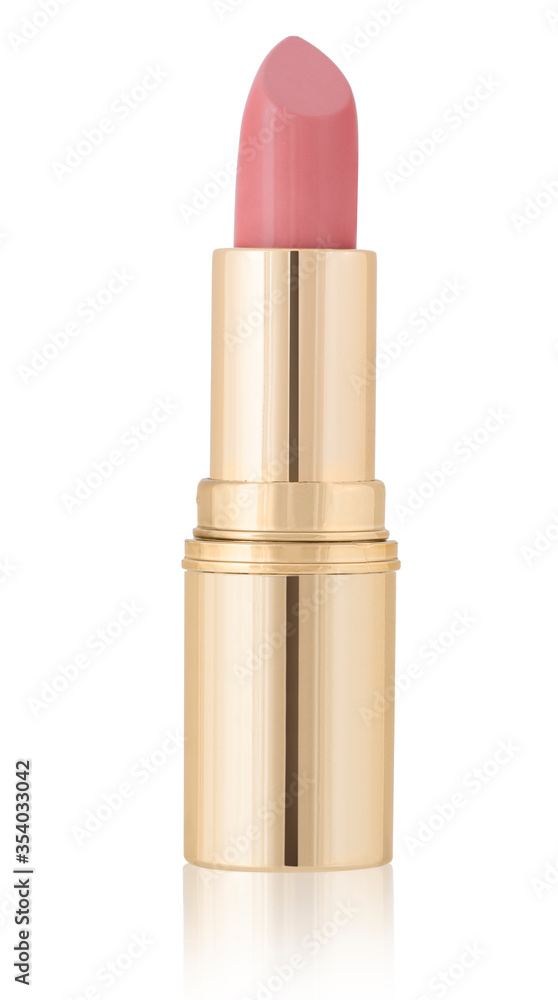 Natural color lipstick in gold packaging isolated on white background Natural color lipstick in gold packaging isolated on white background