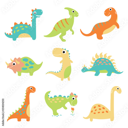 Fototapeta Naklejka Na Ścianę i Meble -  Set of cute vector dinosaurs