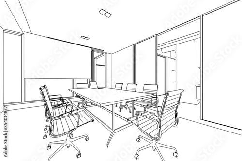 interior outline sketch drawing perspective of a space office
