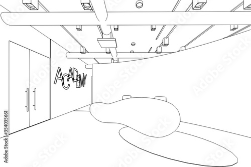 interior outline sketch drawing perspective of a space office