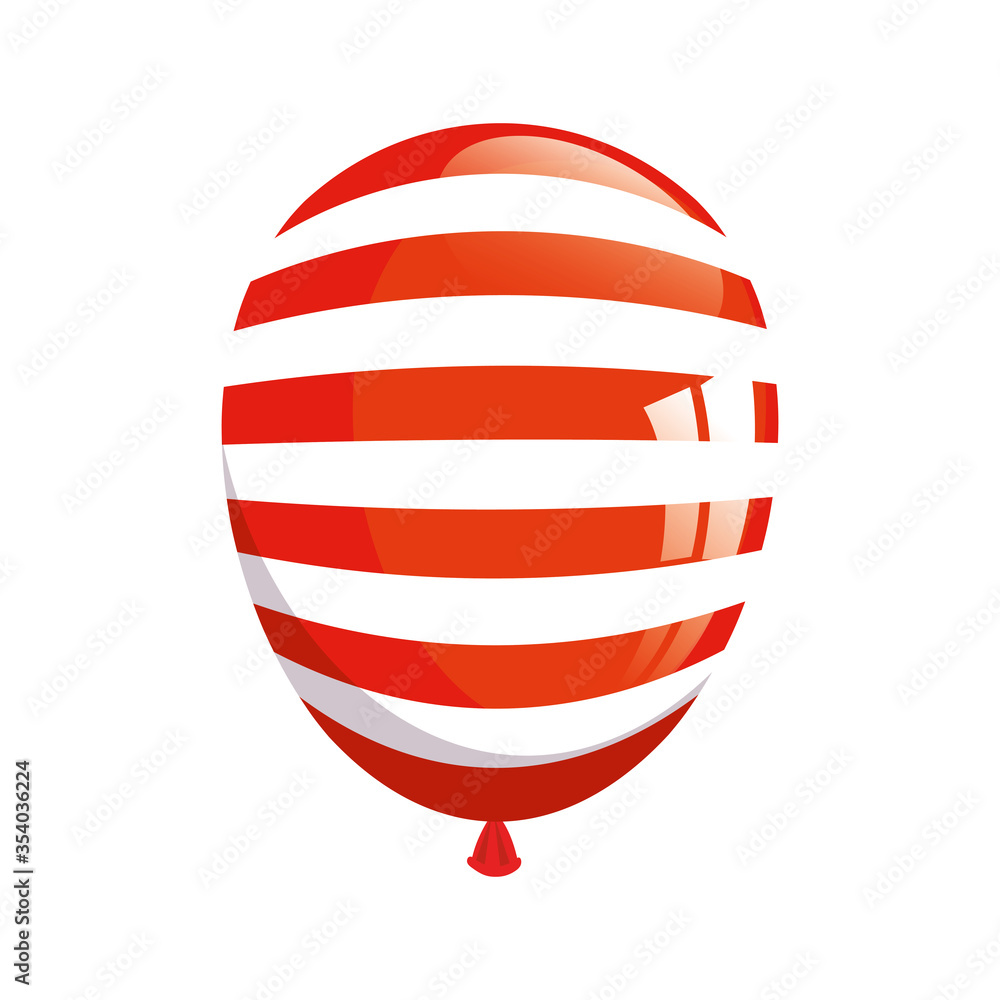 helium balloon with american flag stripes on white background, usa festival decoration vector illustration design