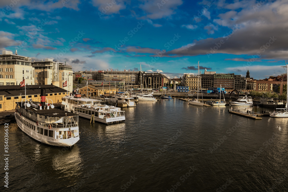 Boats in the harbor of Gothenburg, Sweeden.