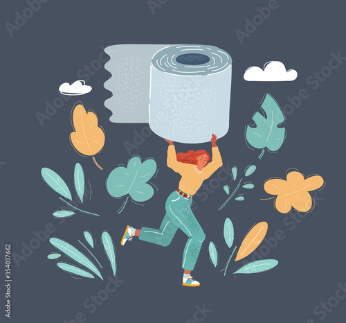 Vector illustration of Woman in panic shopping in a supermaket grabs toilet pape