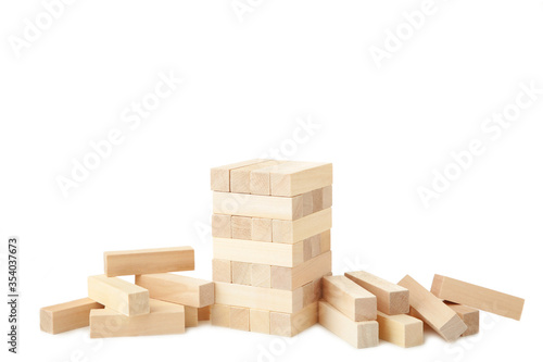 Blocks of wood isolated on white background. Tower