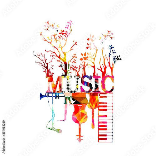 Photography Colorful music promotional poster with music instruments isolated vector illustration