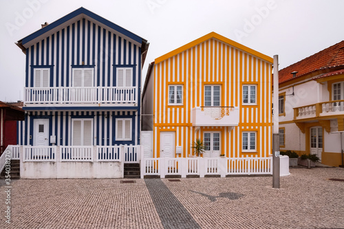 Colourful Wooden Striped Traditional Houses in Costa Nova - Aveiro, Portugal