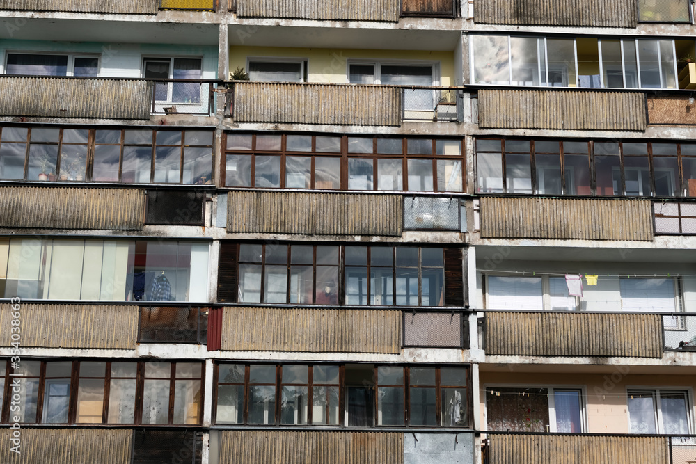 Fragment of one of the serial high-rise apartment buildings. Fragment of one of the serial high-rise apartment buildings.