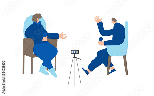 People sitting in the chair. Vector person.