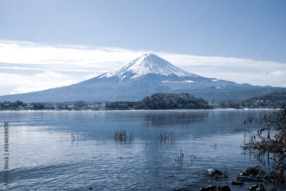 Mt Fuji with snow in winter at lake Kawaguchiko Japan Mt Fuji with snow in winter at lake Kawaguchiko Japan