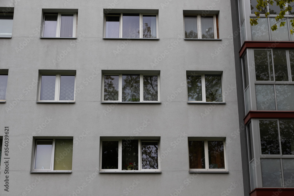 Fragment of the facade of a residential city building.