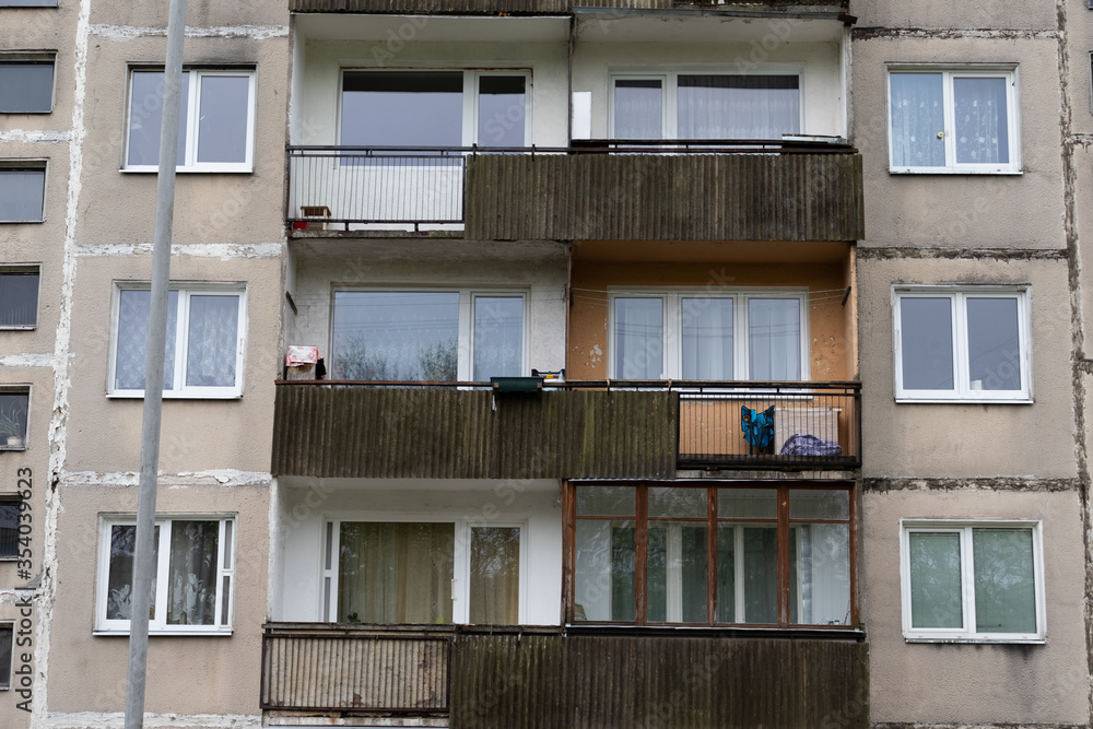 Fragment of one of the serial high-rise apartment buildings.