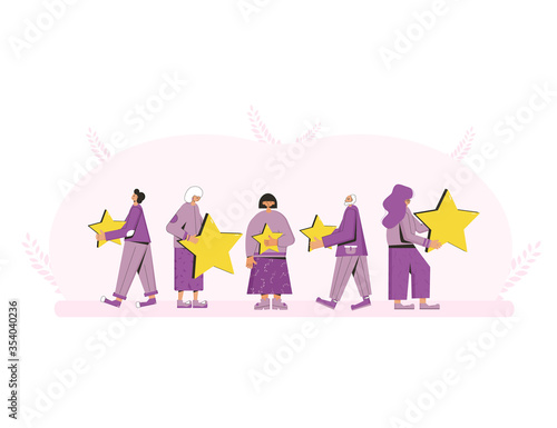 Feedback concept. People with stars in their hands