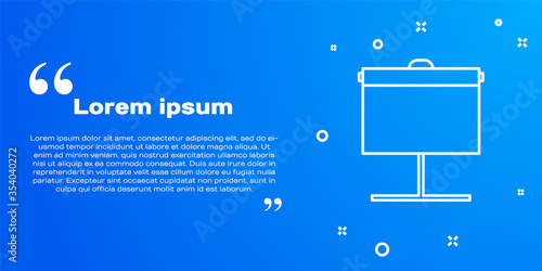 White line Projection screen icon isolated on blue background. Business presentation visual content like slides, infographics and video. Vector Illustration.