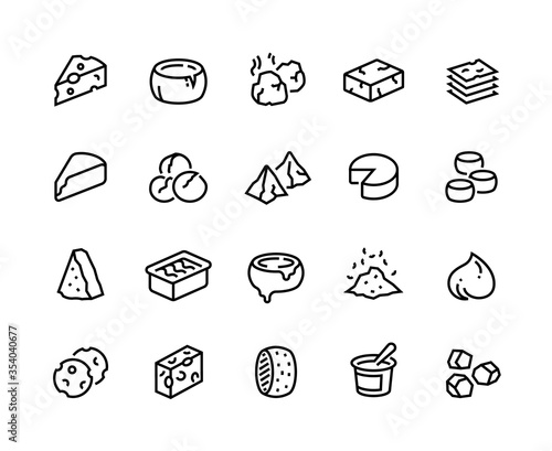 Cheese line icons. Sour dairy products, mozzarella parmesan ricotta cheddar and blue cheese. Vector collection outline set of brie camembert and butter cheese