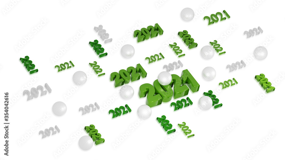 Lots of Golf 2021 Designs with several Balls on White Lots of Golf 2021 Designs with several Balls on White