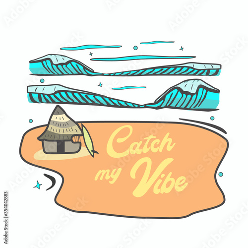 Positive beach vibes motivation phrase. Vector illustration isolated on white background.
