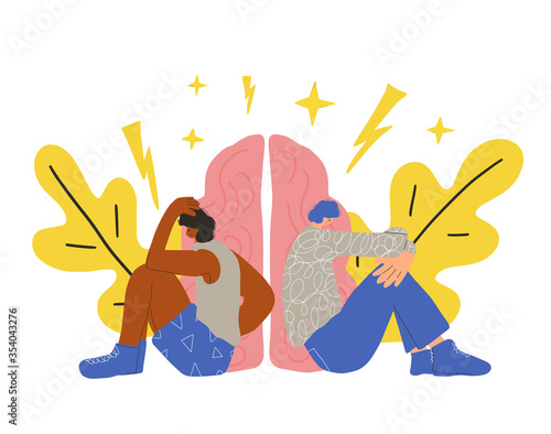 Mental disorder. Vector person with bad mood.