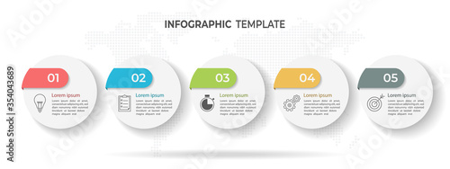 Timeline circle infographic  template 5 options or steps.