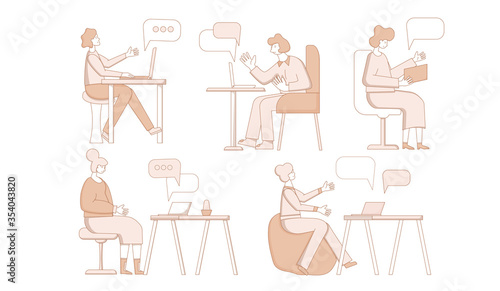 Online stress therapy scene. Color vector flat.