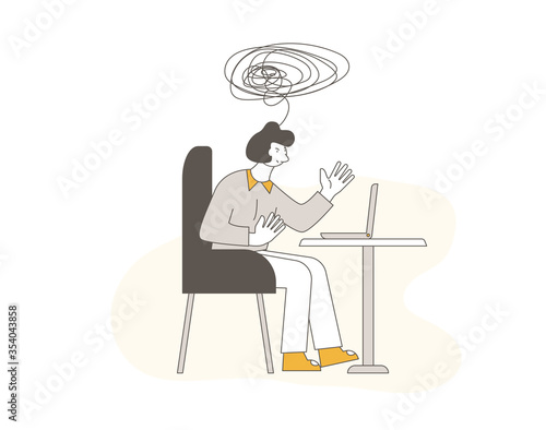 Online stress therapy scene. Color vector flat.