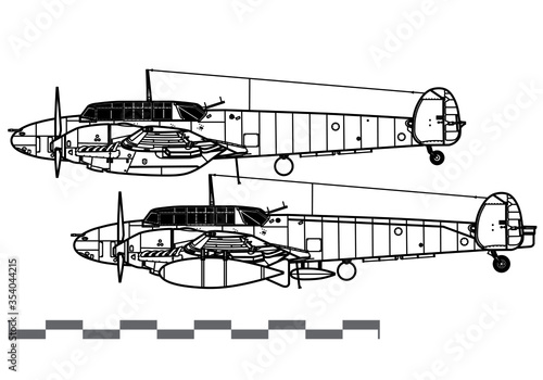Messerschmitt Bf 110C-D. World War 2 Heavy fighter. Side view. Image for illustration and infographics. photo