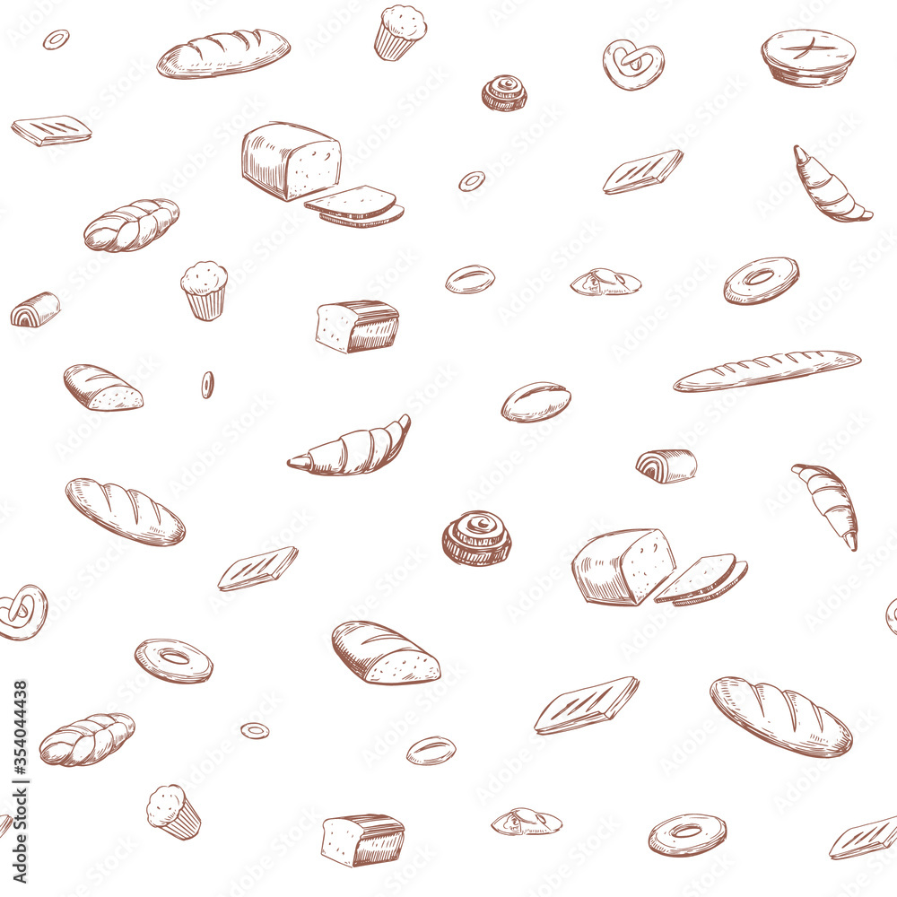 Seamless pattern with baking food. Hand drawn illustration converted to vector