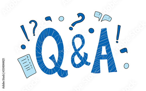 Q and A text emblem. Vector flat illustration.