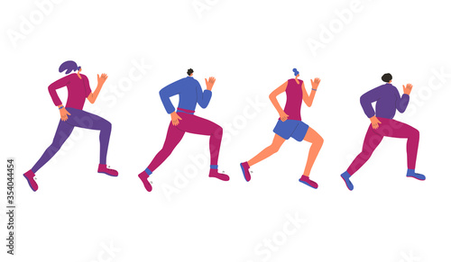 Running girl. Vector flat jogging person design.