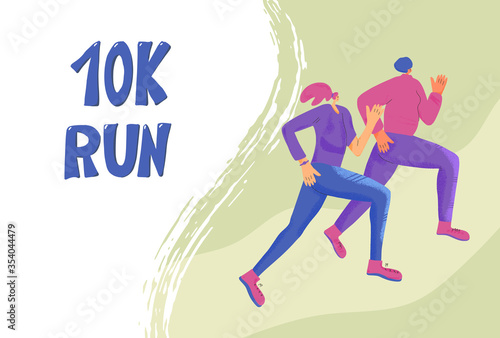 Running girl. Vector flat jogging person design.