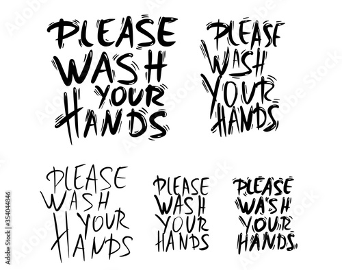 Wash your hands hand drawn text. Vector message.