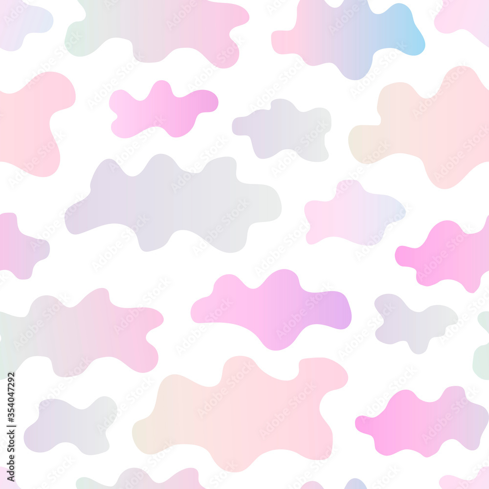 Seamless abstract clouds pattern. Gradient clouds isolated on white background. Pastel colorful hand drawn cumulus clouds. Summer bright Light cartoon vector illustration for print, wallpaper, textile