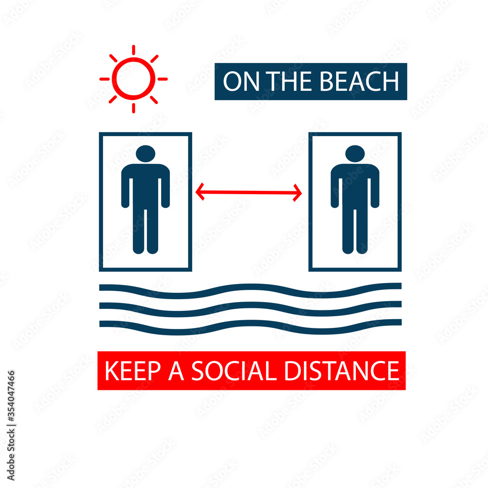 People sunbathe on the beach at a safe distance. The view from the top. Keep a social distance to prevent infection with the virus. Icon, poster, sticker. Vector flat illustration People sunbathe on the beach at a safe distance. The view from the top. Keep a social distance to prevent infection with the virus. Icon, poster, sticker. Vector flat illustration