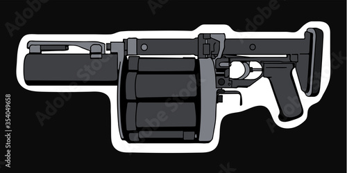 Revolver grenade launcher. Vector illustration.