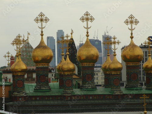 domes of the Moscow Kremlin and skyscrapers