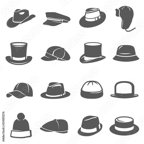Hat icon set, traditional head wear accessory