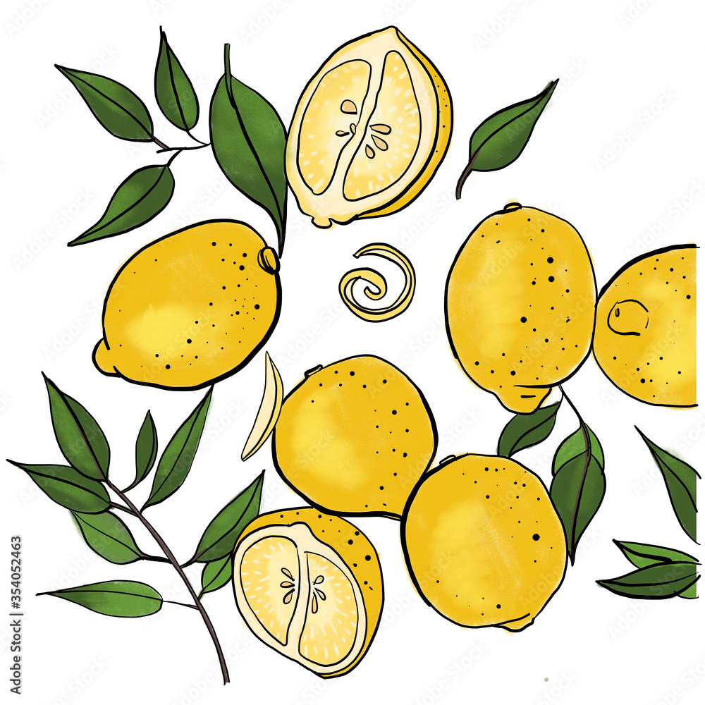 Colorful Hand drawn illustration lemons on isolated white background ...