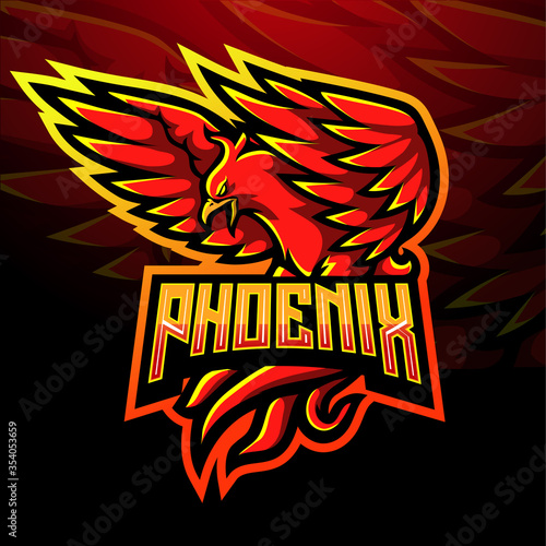 Red phoenix esport logo mascot design