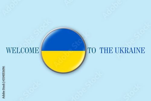 Free Download Flag of Ukraine in a round icon on a blue background. Welcome to Ukraine. Travels. - GFXLoad