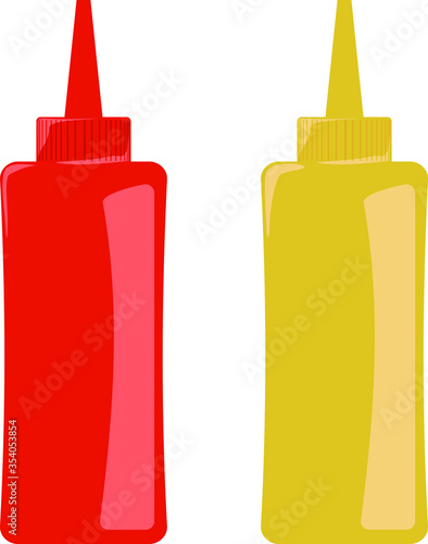 Simple icons with plastic bottles with ketchup and mustard.