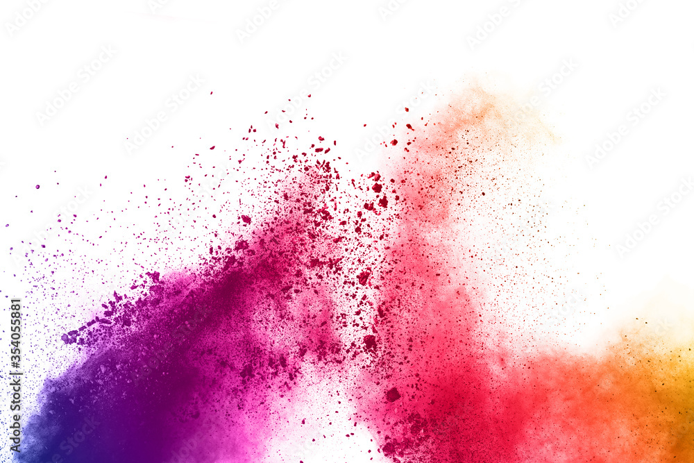 abstract powder splatted background. Colorful powder explosion on white background. Colored cloud. Colorful dust explode. Paint Holi.