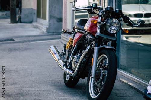 Closeup of a motorcycle parked in the streets of Limassol in Cyprus island
 photo