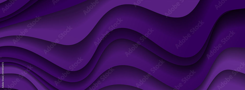 Dark violet paper waves abstract banner design. Elegant wavy vector ...