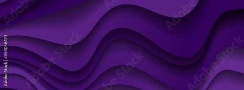 Dark violet paper waves abstract banner design. Elegant wavy vector background