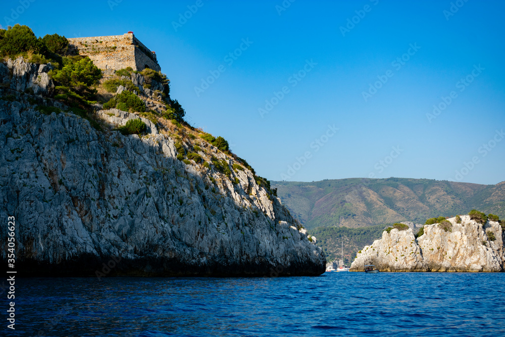 Italy, Campania, Palinuro Cape - 11 August 2019 - The rocks overlooking the sea of ​​Capo Palinuro