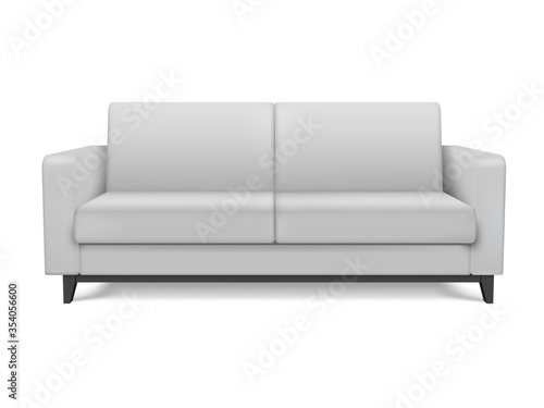 White realistic modern sofa. Furniture for the living room or lounge.