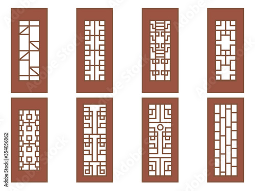 Variant Traditional korean window ornament Design set bundles. vector illustration. Antique window