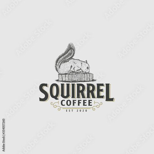 Vintage Hand Drawn Squirrel logo Design Inspiration