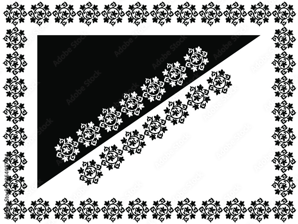 Rectangle Flower border design isolated on black and white background